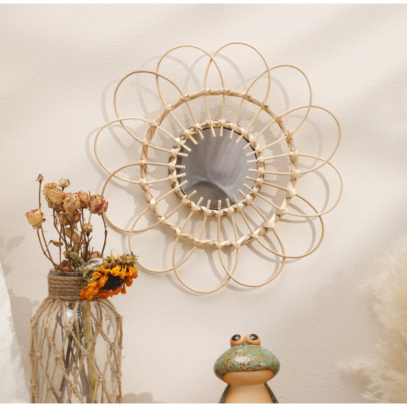 Rattan Mirror Round - Wiszące Lustro Rattanowe Słonecznik Okrągłe Lustro