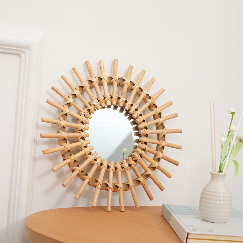 Rattan Mirror Round - Lustro ścienné w stylu boho z