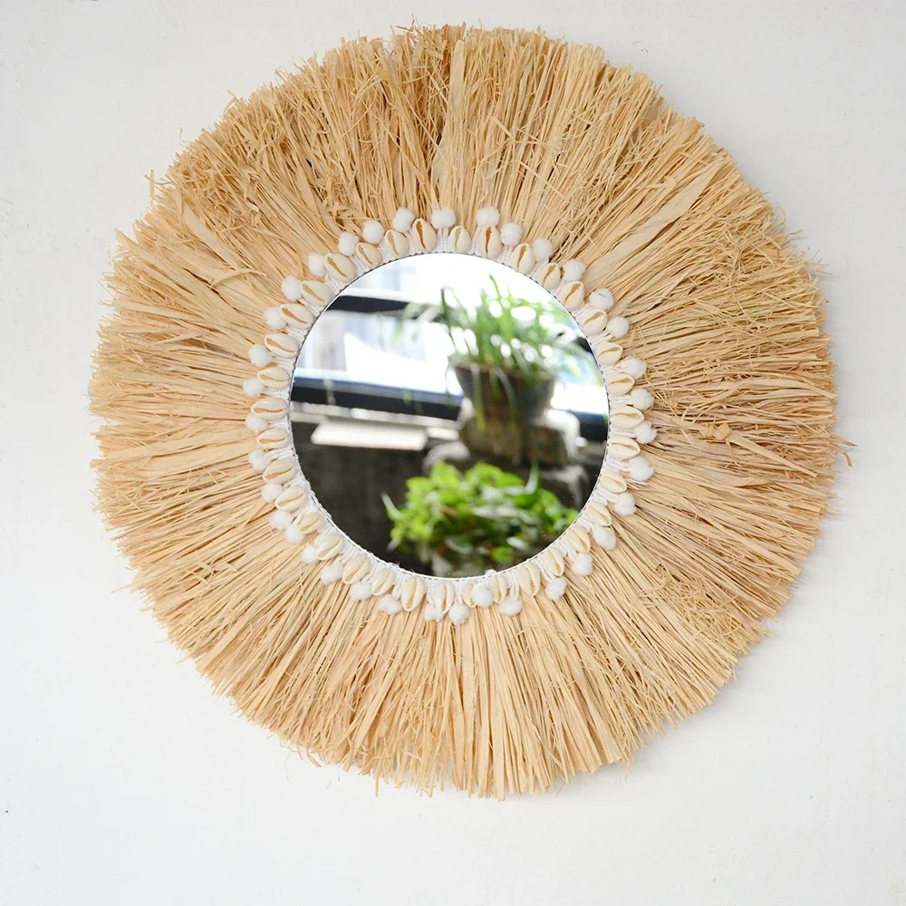 Rattan Mirror Round - Boho Wyposażenie domu Leśna rafia Dekoracyjne
