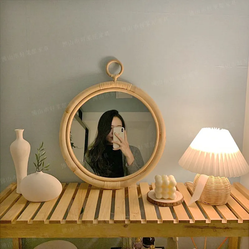 Rattan Mirror Round - Okrągłe retro lustro z rattanu, bambusowa