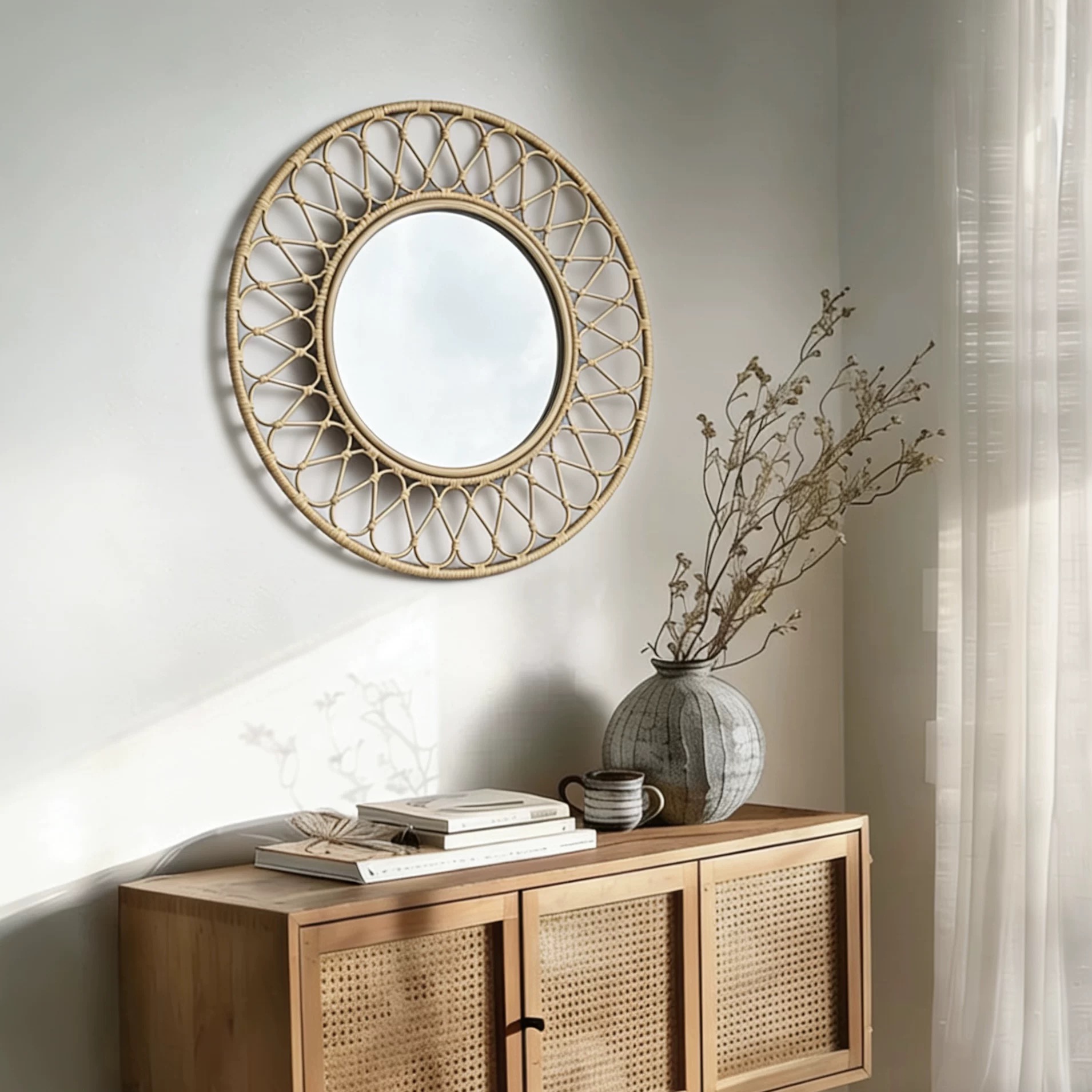 Okrągłe lustro ścienne z ratta – Rattan Mirror Round recenzja i cena